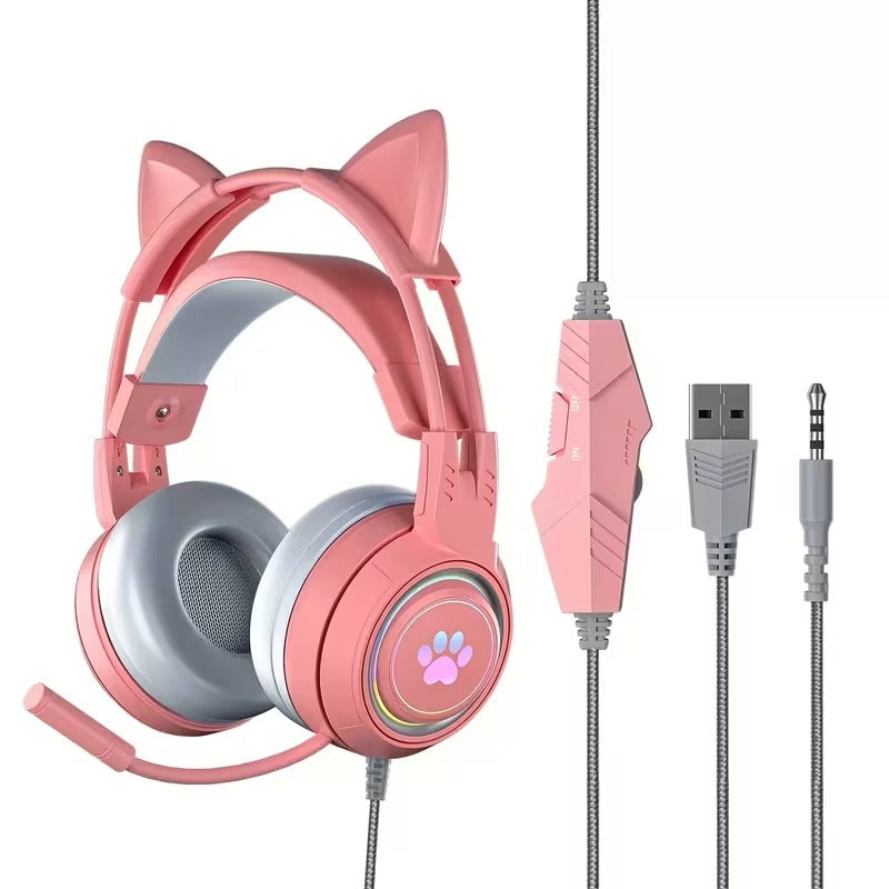 Cat Ear Gaming Headphones with RGB Lights